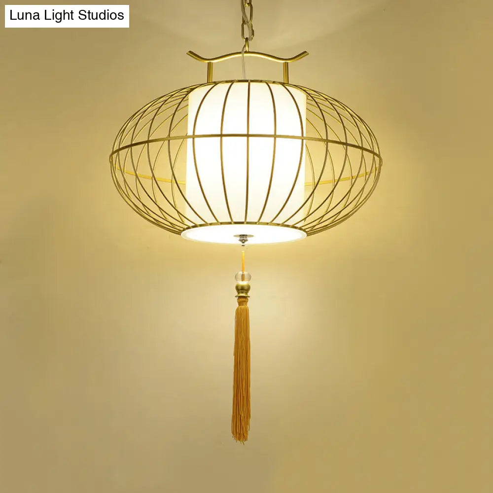 Chinese Style Hanging Pendant Light With Bamboo Shade - Black/Gold Lantern Ceiling For Indoor