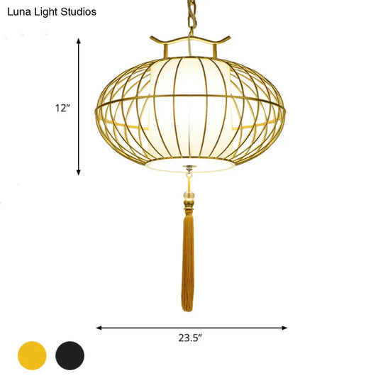 Chinese Style Hanging Pendant Light With Bamboo Shade - Black/Gold Lantern Ceiling Indoor Use