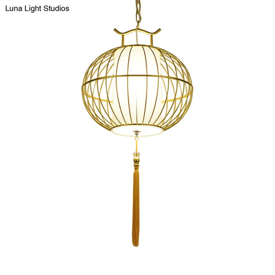 Chinese Style Hanging Pendant Light With Bamboo Shade - Black/Gold Lantern Ceiling For Indoor