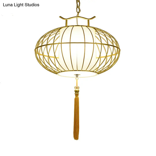 Chinese Style Hanging Pendant Light With Bamboo Shade - Black/Gold Lantern Ceiling Indoor Use