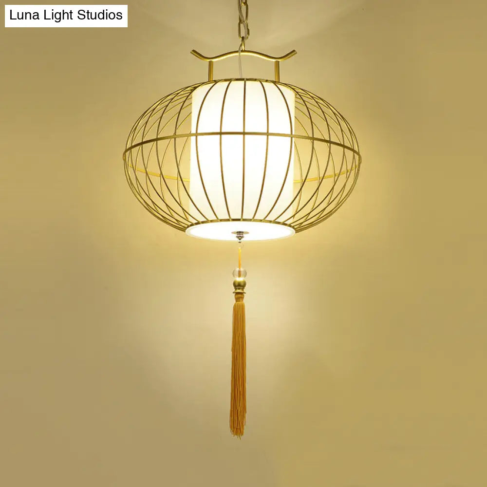 Chinese Style Hanging Pendant Light With Bamboo Shade - Black/Gold Lantern Ceiling Indoor Use