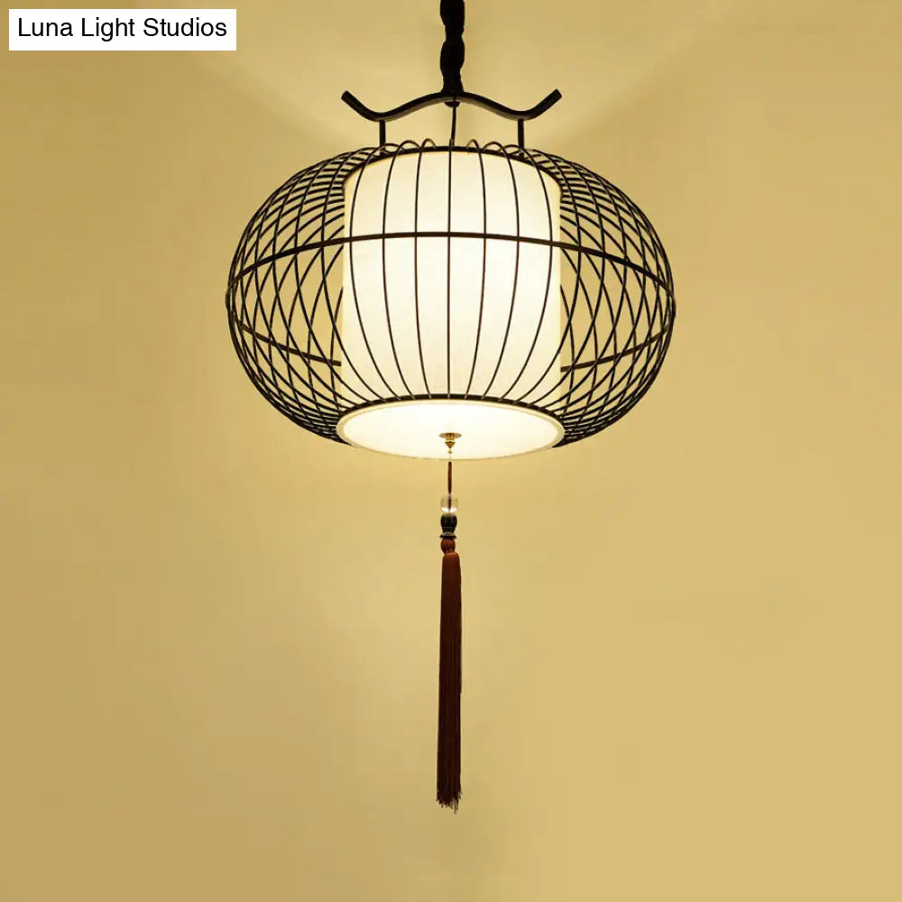 Chinese Style Hanging Pendant Light With Bamboo Shade - Black/Gold Lantern Ceiling Indoor Use