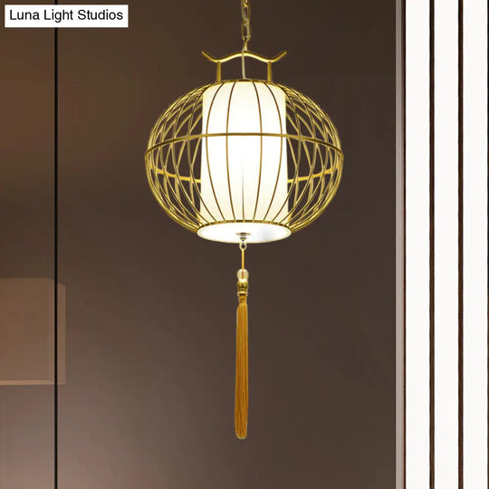 Chinese Style Hanging Pendant Light With Bamboo Shade - Black/Gold Lantern Ceiling For Indoor