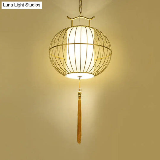 Chinese Style Hanging Pendant Light With Bamboo Shade - Black/Gold Lantern Ceiling Indoor Use