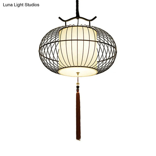 Chinese Style Hanging Pendant Light With Bamboo Shade - Black/Gold Lantern Ceiling Indoor Use