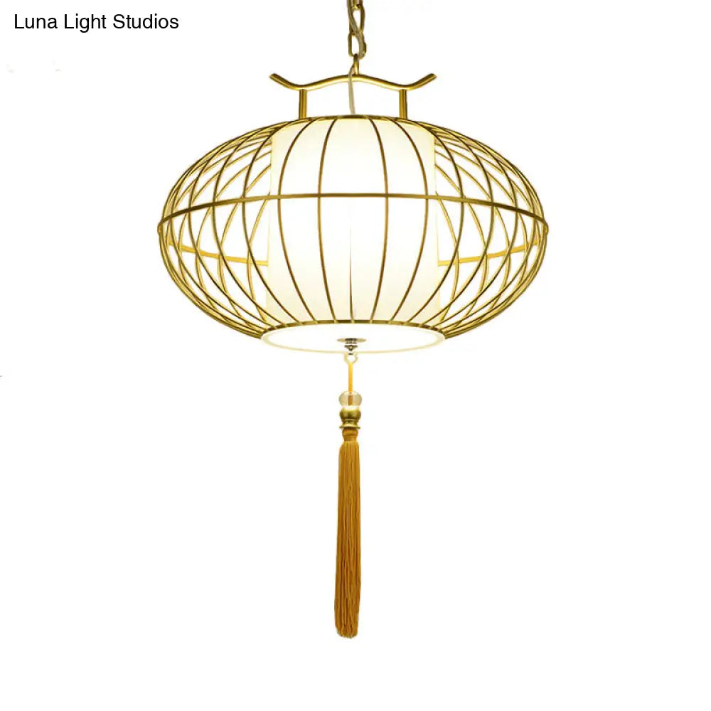 Chinese Style Hanging Pendant Light With Bamboo Shade - Black/Gold Lantern Ceiling For Indoor