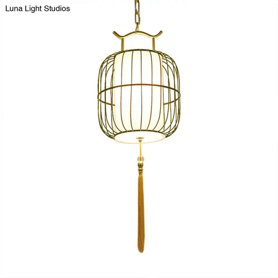 Chinese Style Indoor Pendant Lamp With Bamboo Cylinder Shade - Black/Gold Hanging Fixture