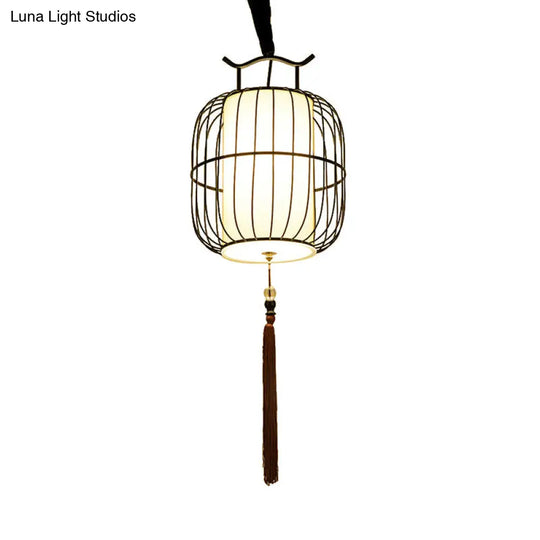 Chinese Style Indoor Pendant Lamp With Bamboo Cylinder Shade - Black/Gold Hanging Fixture