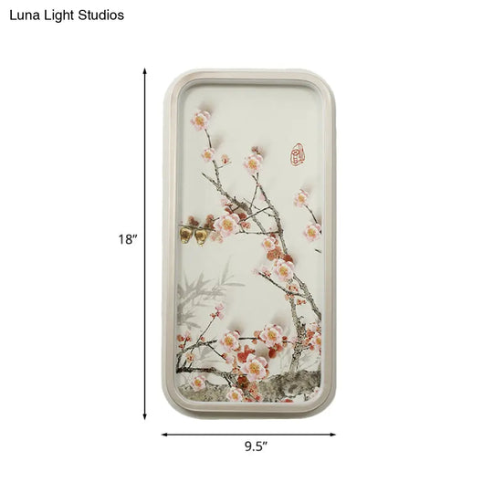 Chinese Style Led Corridor Wall Lamp (Pink Plum Blossom Mural) With Metal Shade