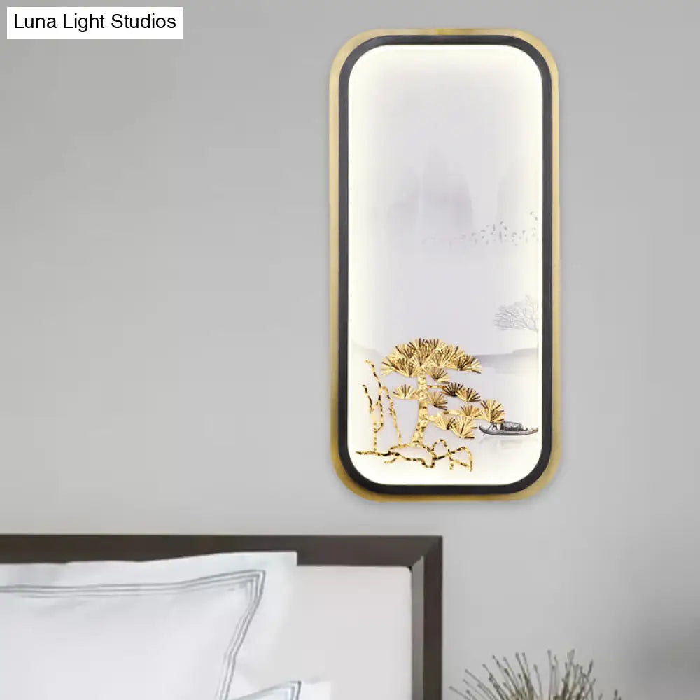 Chinese-Style Led Pine Tree Wall Mural Lights For A Rustic Guest Room