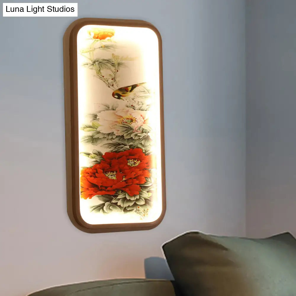 Chinese Style Led Red Peony Acrylic Wall Mount Lamp