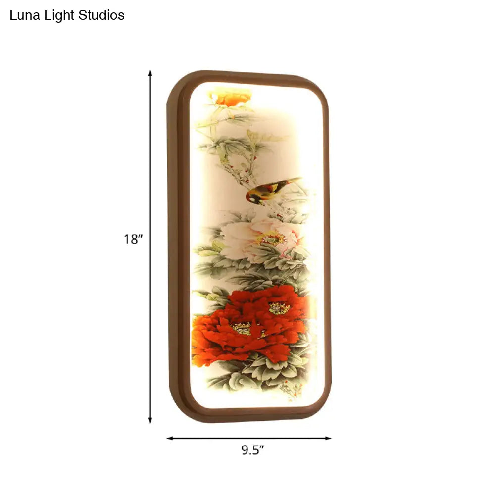 Chinese Style Led Red Peony Acrylic Wall Mount Lamp