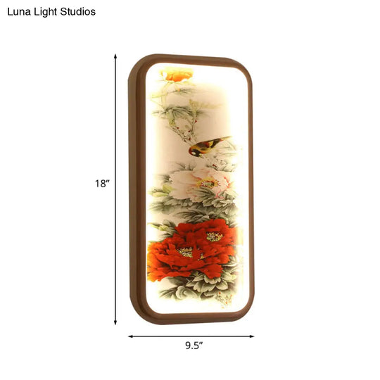 Chinese Style Led Red Peony Acrylic Wall Mount Lamp