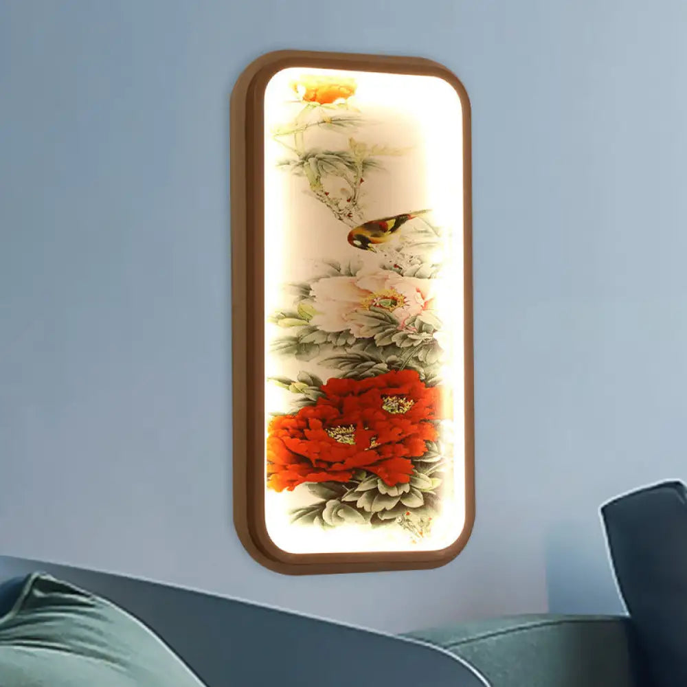 Chinese Style Led Red Peony Acrylic Wall Mount Lamp