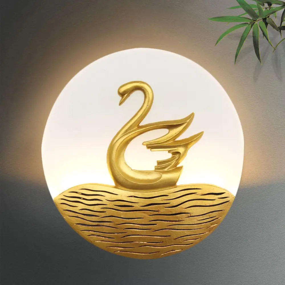 Chinese Style Led Swan Pattern Wall Light - Gold Acrylic Mural Lamp For Corridor