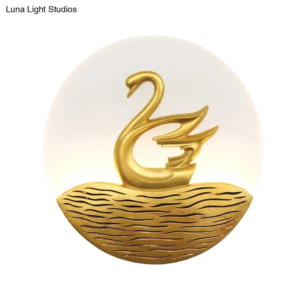 Chinese Style Led Swan Pattern Wall Light - Gold Acrylic Mural Lamp For Corridor