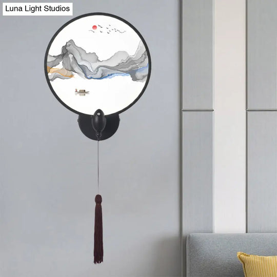 Chinese Style Led Wall Mural Light With Acrylic Shade For Bedroom Decor - Black Mountain Design