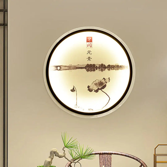 Chinese-Style Lotus Lake Led Wall Lamp In Black Gold