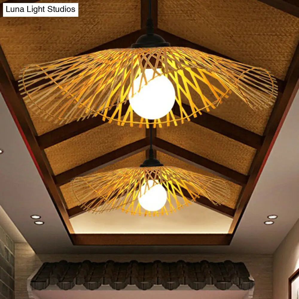 Chinese Style Bamboo Ceiling Pendant Light With Lotus Leaf Design