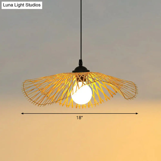 Chinese Style Bamboo Ceiling Pendant Light With Lotus Leaf Design Wood / 18