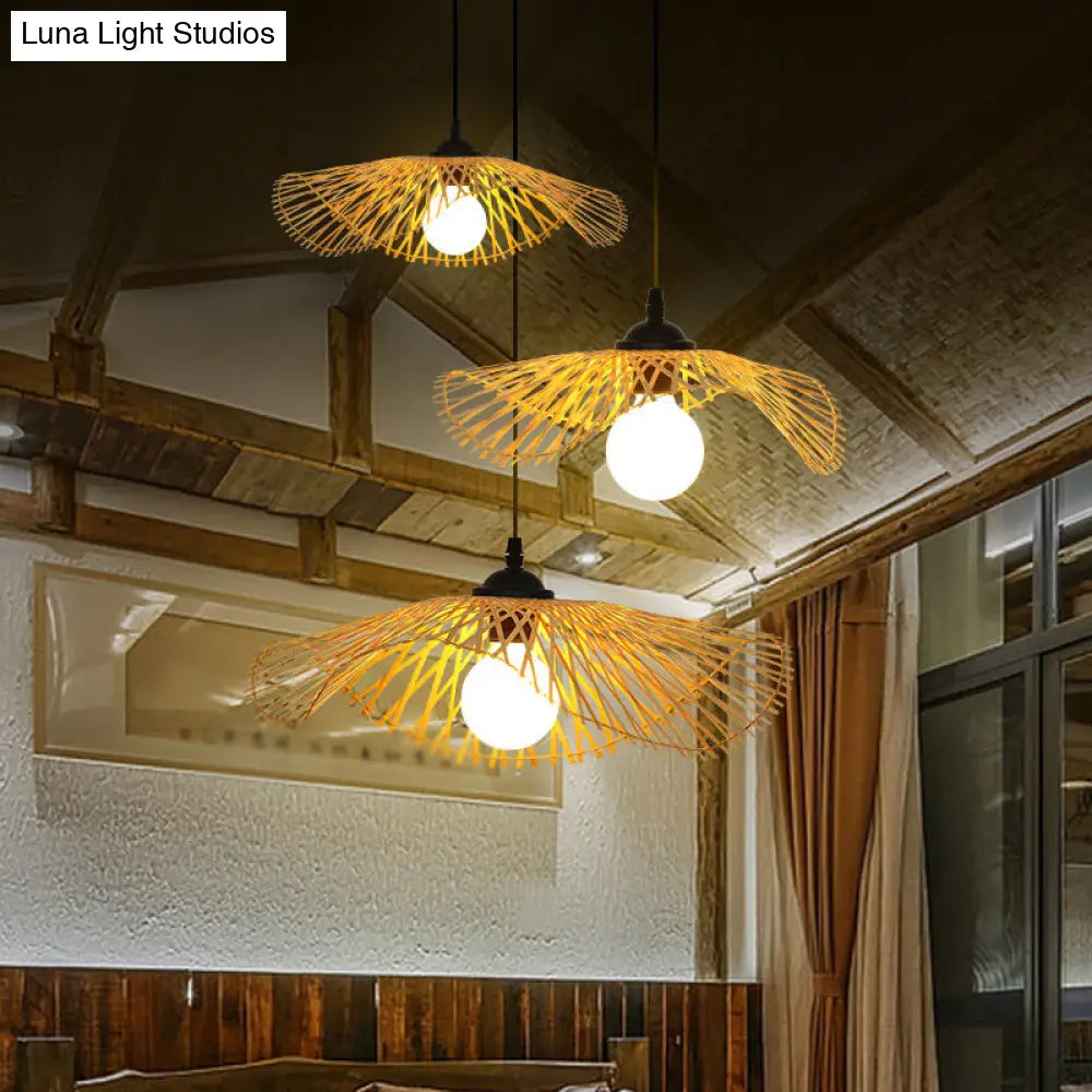 Chinese Style Bamboo Ceiling Pendant Light With Lotus Leaf Design