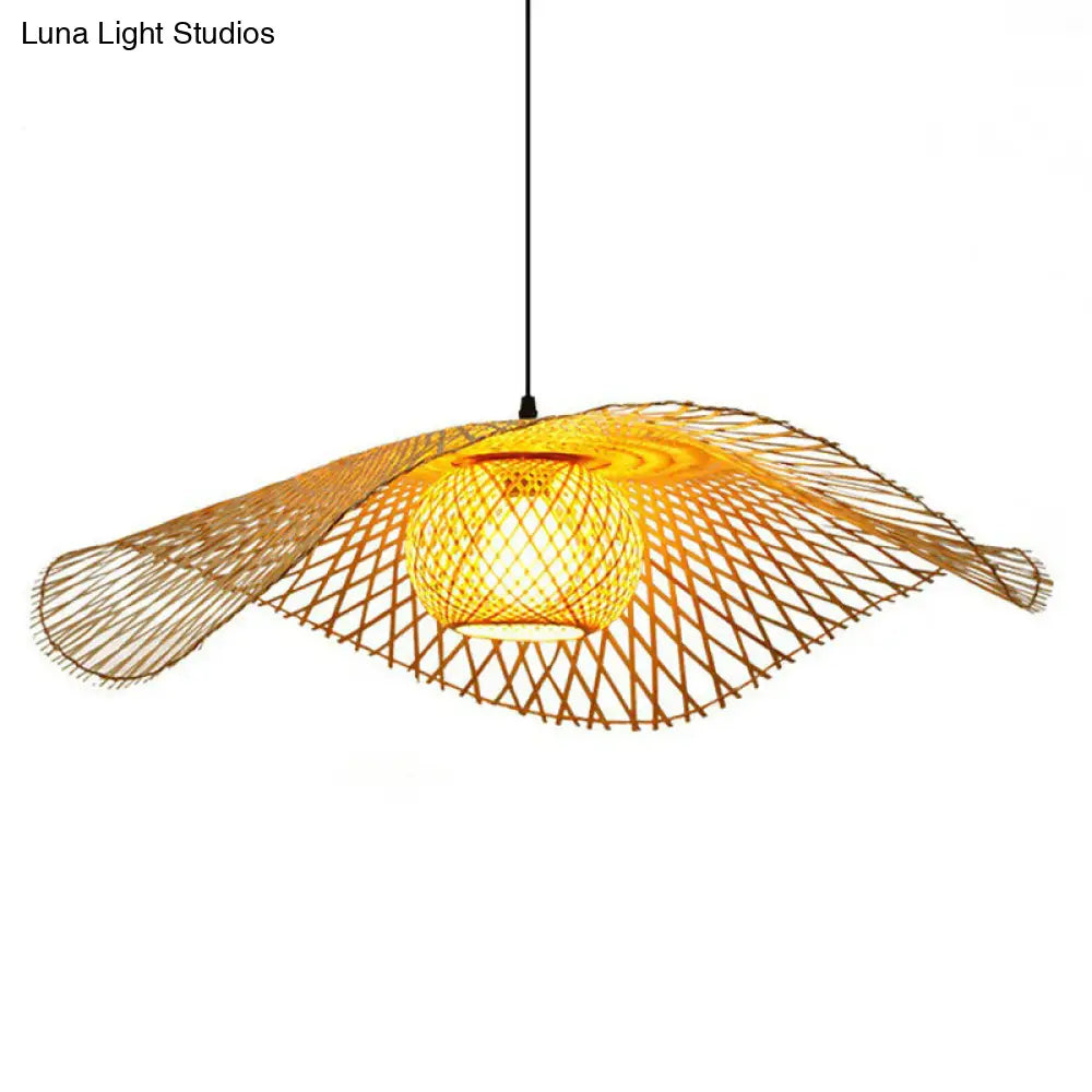 Chinese Style Bamboo Ceiling Pendant Light With Lotus Leaf Design