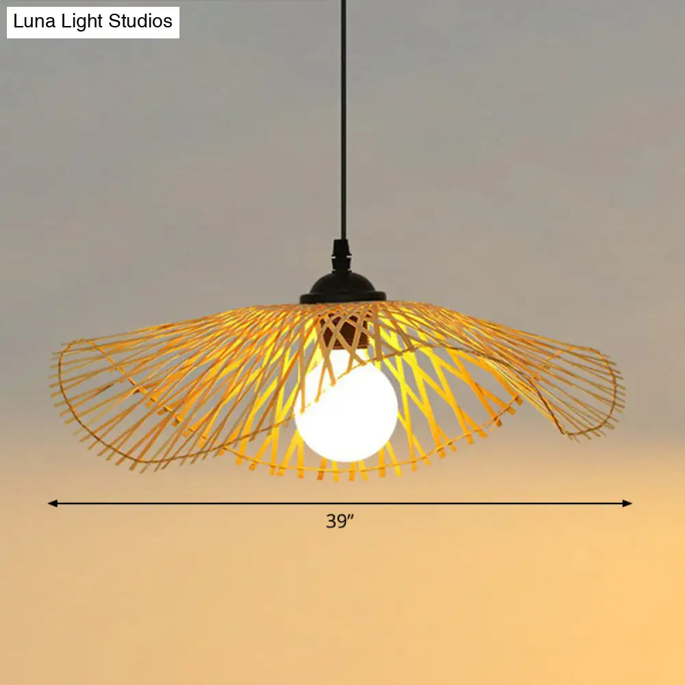 Chinese Style Bamboo Ceiling Pendant Light With Lotus Leaf Design Wood / 39