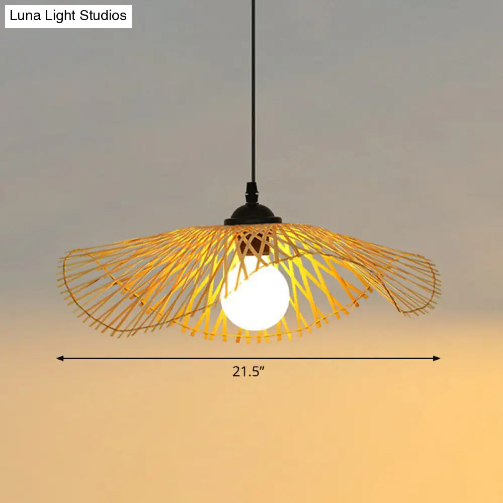 Chinese Style Bamboo Ceiling Pendant Light With Lotus Leaf Design Wood / 21.5