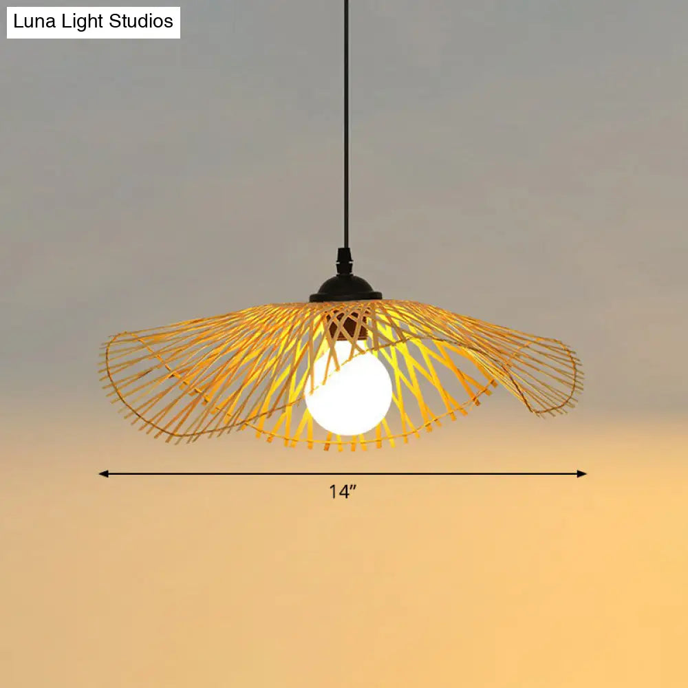 Chinese Style Bamboo Ceiling Pendant Light With Lotus Leaf Design Wood / 14