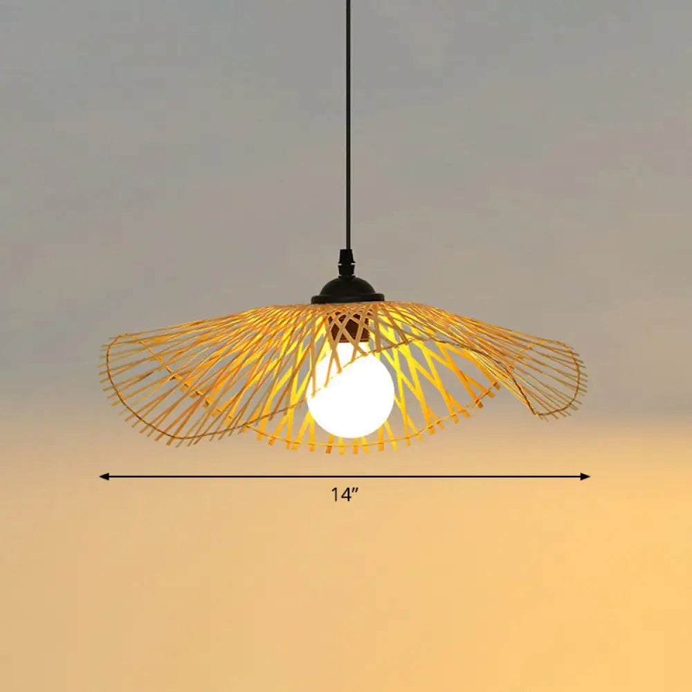 Chinese Style Lotus Leaf Pendant Light: Elegant Bamboo Hanging Light For Hallways Wood / 14’