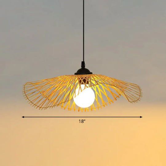 Chinese Style Lotus Leaf Pendant Light: Elegant Bamboo Hanging Light For Hallways Wood / 18’