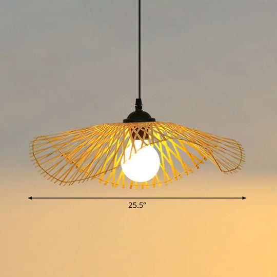 Chinese Style Lotus Leaf Pendant Light: Elegant Bamboo Hanging Light For Hallways Wood / 25.5’