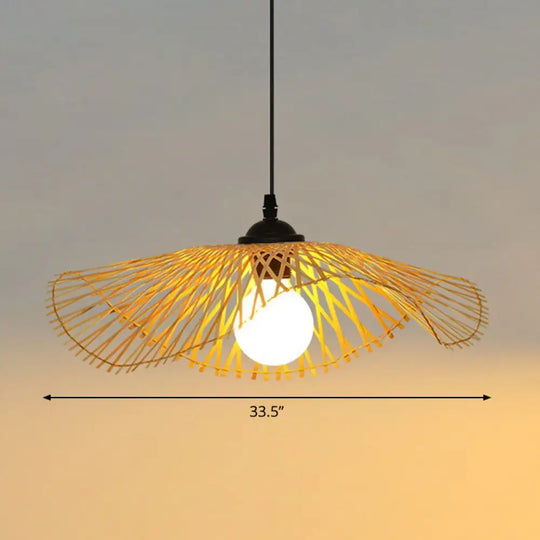 Chinese Style Lotus Leaf Pendant Light: Elegant Bamboo Hanging Light For Hallways Wood / 33.5’