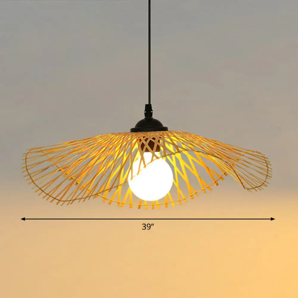 Chinese Style Lotus Leaf Pendant Light: Elegant Bamboo Hanging Light For Hallways Wood / 39’