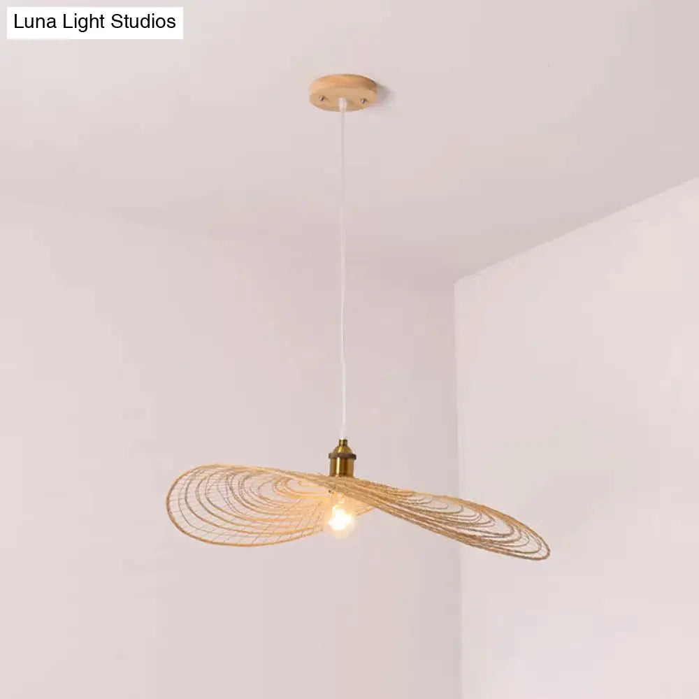 Chinese Lotus Pendant Light With Bamboo Shade - Beige (1/3/6 Lights 14-19.5 Width) 1 / 16.5