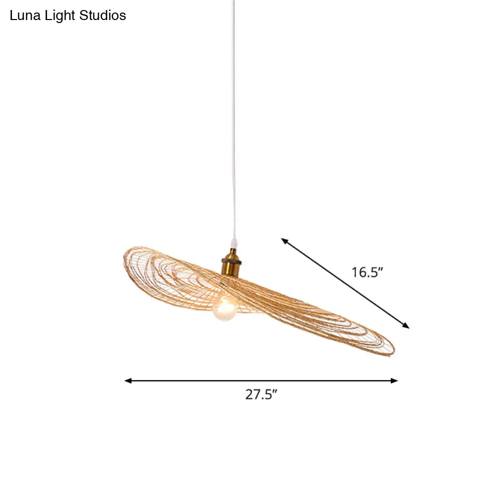 Chinese Style Lotus Leaf Pendant Light With Bamboo Shade - 1/3/6-Light Beige 14’/16.5’/19.5’ Wide