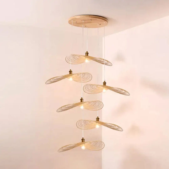 Chinese Style Lotus Leaf Pendant Light With Bamboo Shade - 1/3/6-Light Beige 14’/16.5’/19.5’