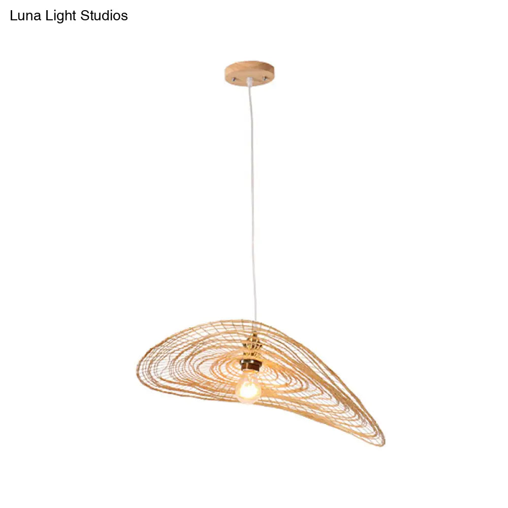 Chinese Style Lotus Leaf Pendant Light With Bamboo Shade - 1/3/6-Light Beige 14’/16.5’/19.5’ Wide