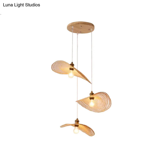 Chinese Lotus Pendant Light With Bamboo Shade - Beige (1/3/6 Lights 14-19.5 Width)