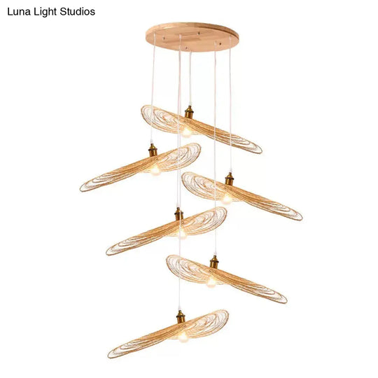 Chinese Lotus Pendant Light With Bamboo Shade - Beige (1/3/6 Lights 14-19.5 Width)