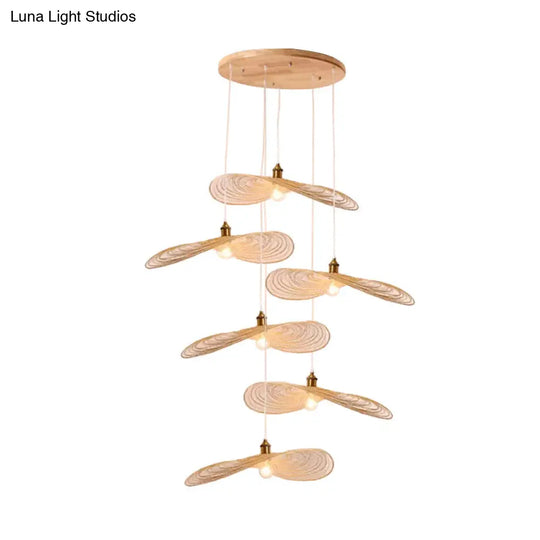 Chinese Lotus Pendant Light With Bamboo Shade - Beige (1/3/6 Lights 14-19.5 Width)