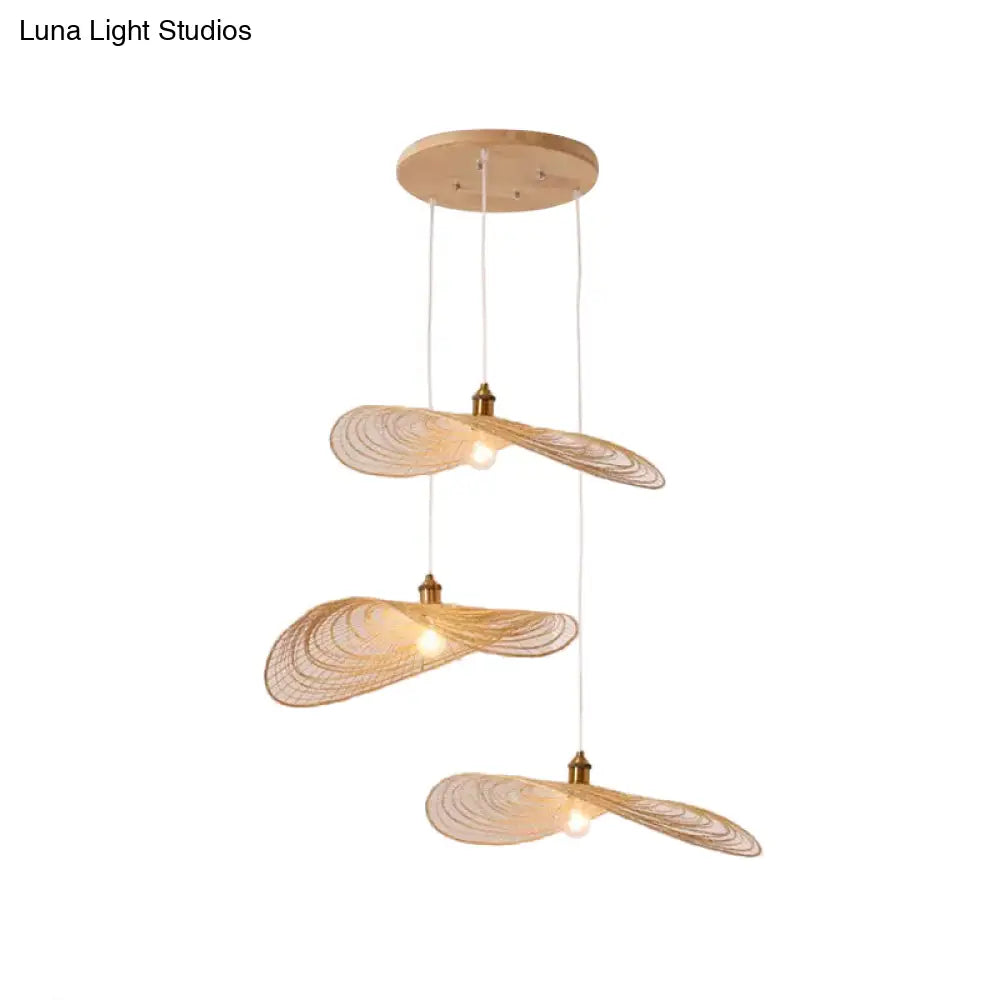 Chinese Lotus Pendant Light With Bamboo Shade - Beige (1/3/6 Lights 14-19.5 Width)