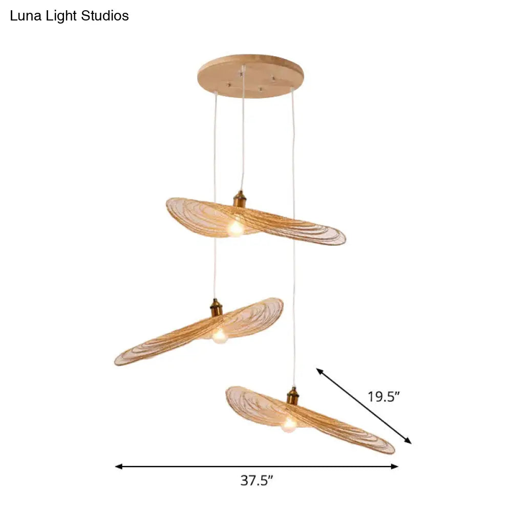 Chinese Lotus Pendant Light With Bamboo Shade - Beige (1/3/6 Lights 14-19.5 Width)