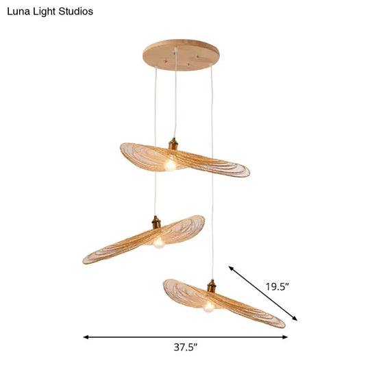 Chinese Lotus Pendant Light With Bamboo Shade - Beige (1/3/6 Lights 14-19.5 Width)