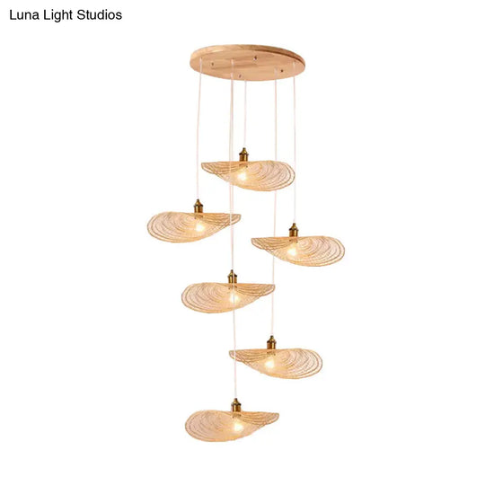 Chinese Lotus Pendant Light With Bamboo Shade - Beige (1/3/6 Lights 14-19.5 Width)