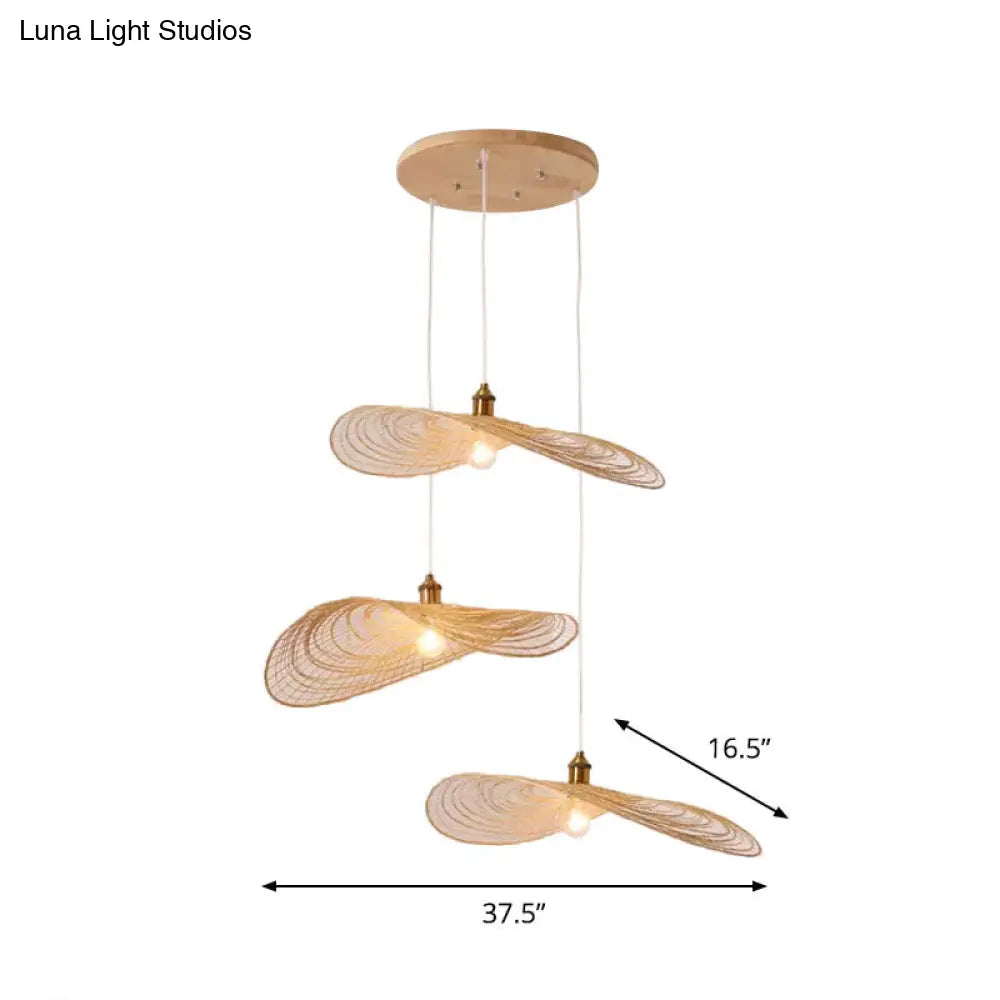 Chinese Lotus Pendant Light With Bamboo Shade - Beige (1/3/6 Lights 14-19.5 Width)