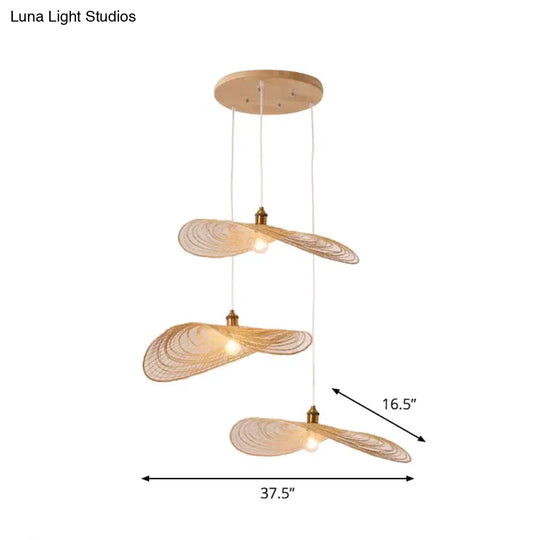 Chinese Lotus Pendant Light With Bamboo Shade - Beige (1/3/6 Lights 14-19.5 Width)