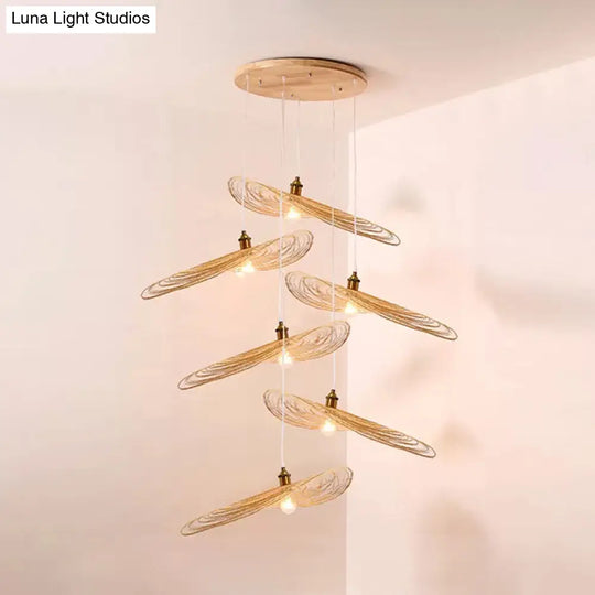 Chinese Lotus Pendant Light With Bamboo Shade - Beige (1/3/6 Lights 14-19.5 Width) 6 / 19.5