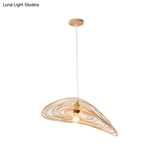 Chinese Lotus Pendant Light With Bamboo Shade - Beige (1/3/6 Lights 14-19.5 Width)