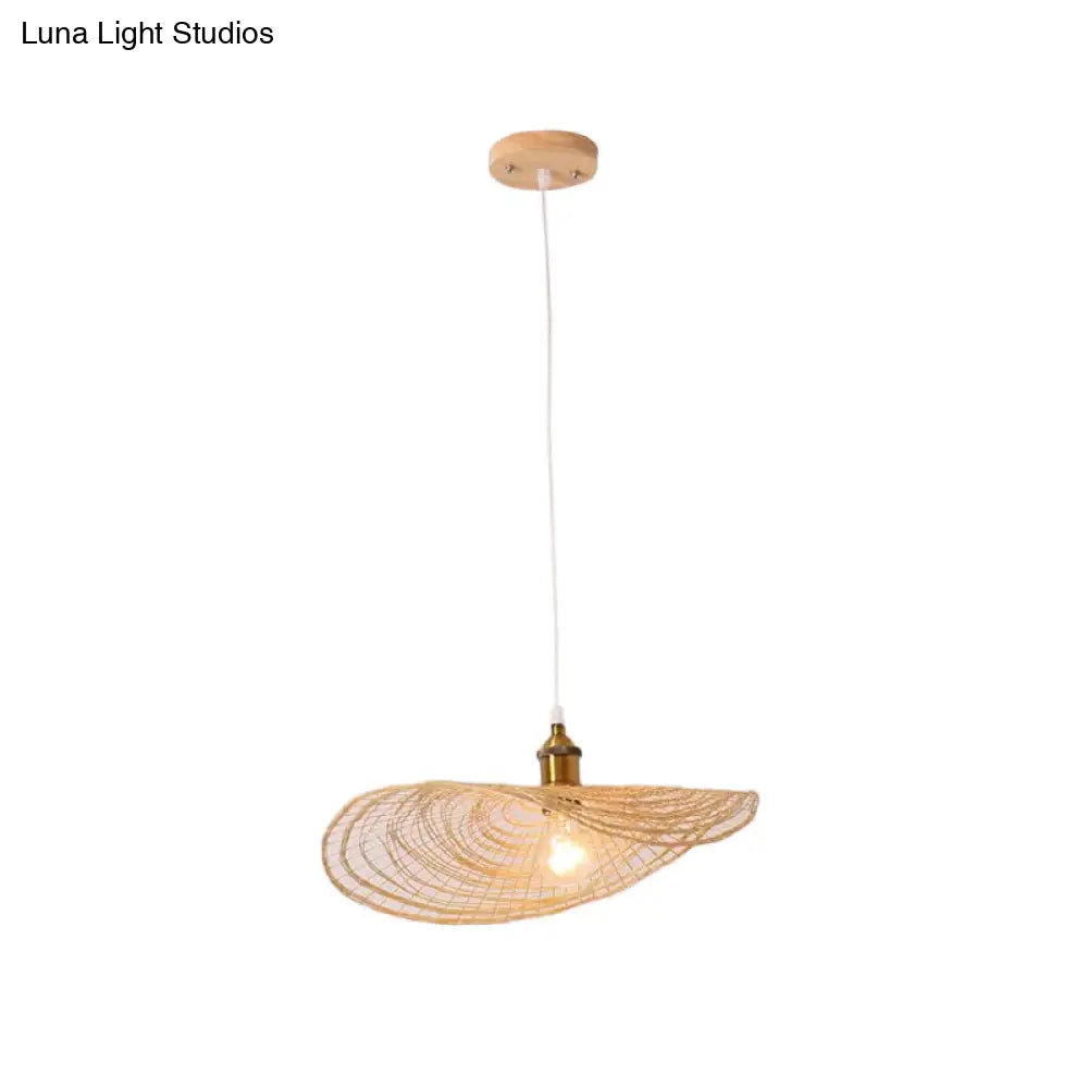 Chinese Lotus Pendant Light With Bamboo Shade - Beige (1/3/6 Lights 14-19.5 Width)